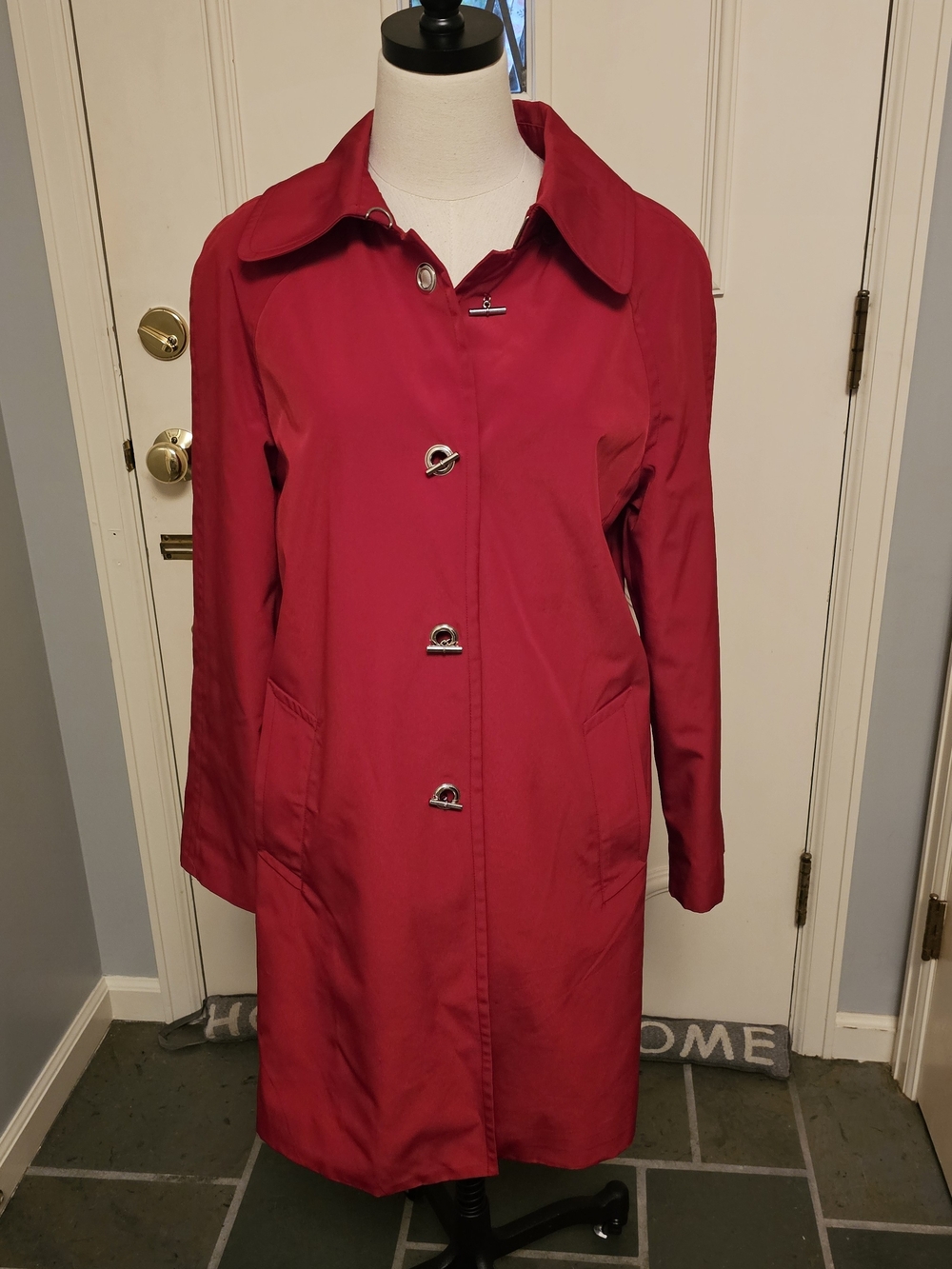London Fog Vibrant Red Knee-Length Trench Coat
